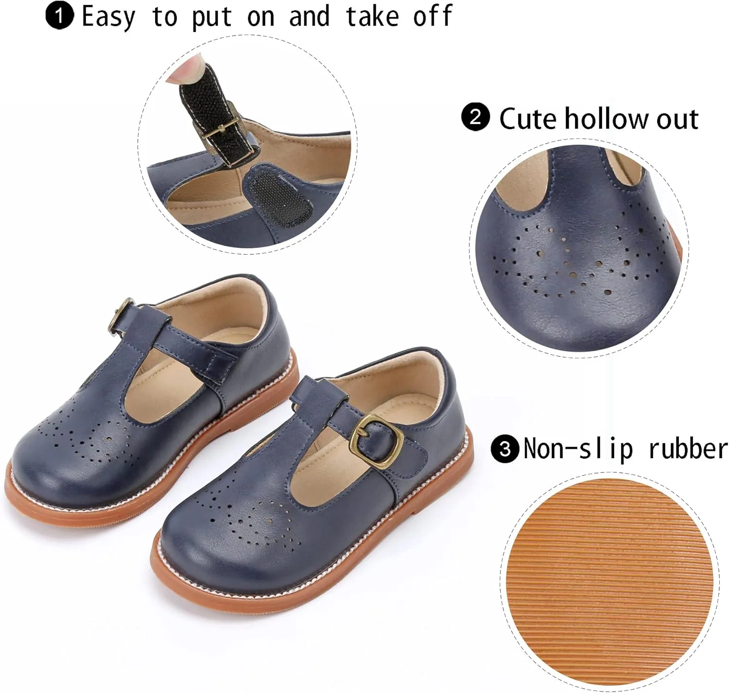 GINFIVE Toddler Girls Dress Shoes Little Kids Flats School Mary Janes Shoes