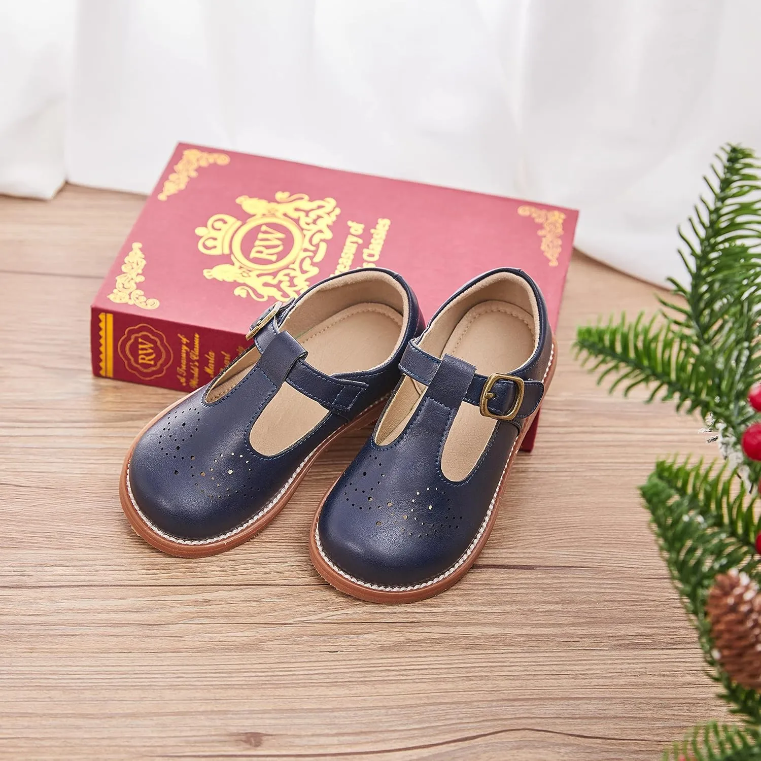GINFIVE Toddler Girls Dress Shoes Little Kids Flats School Mary Janes Shoes