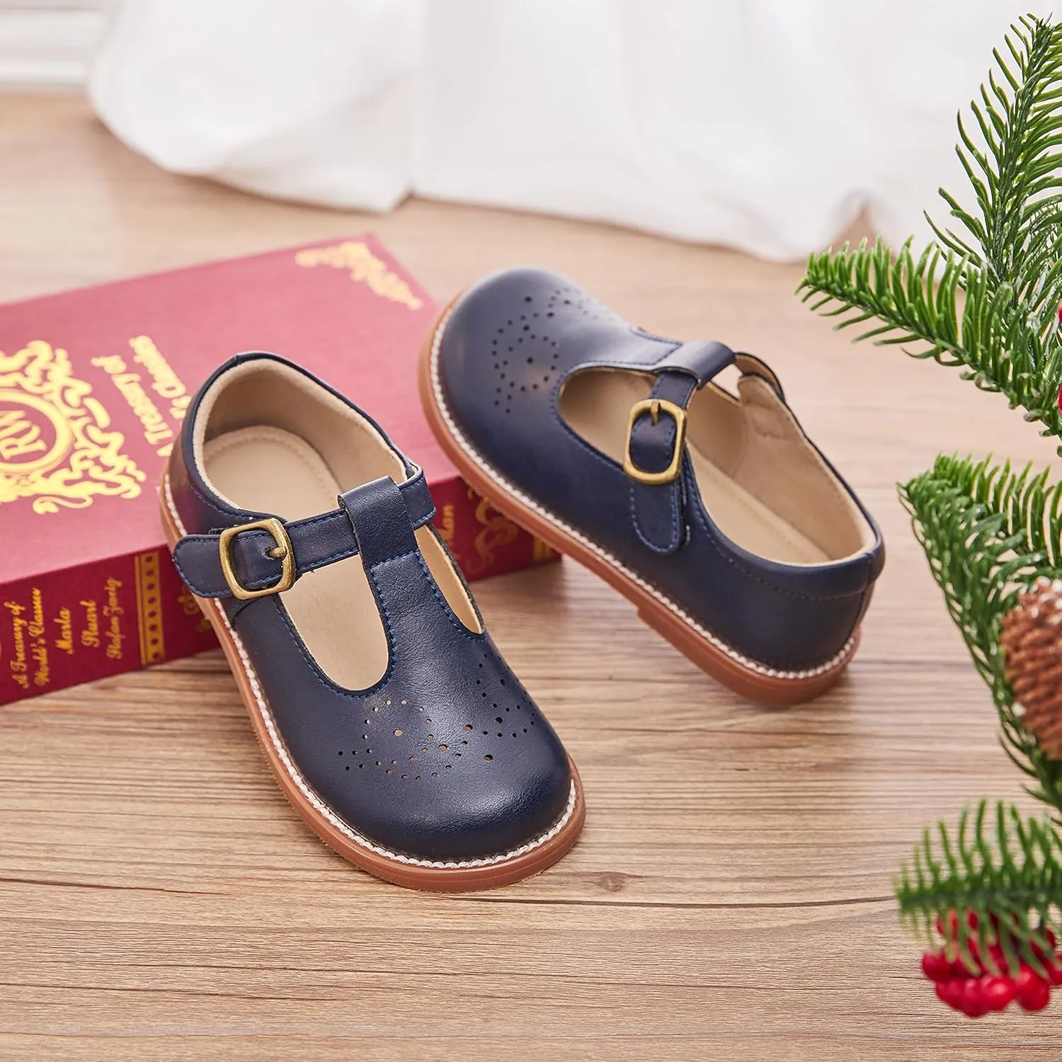 GINFIVE Toddler Girls Dress Shoes Little Kids Flats School Mary Janes Shoes