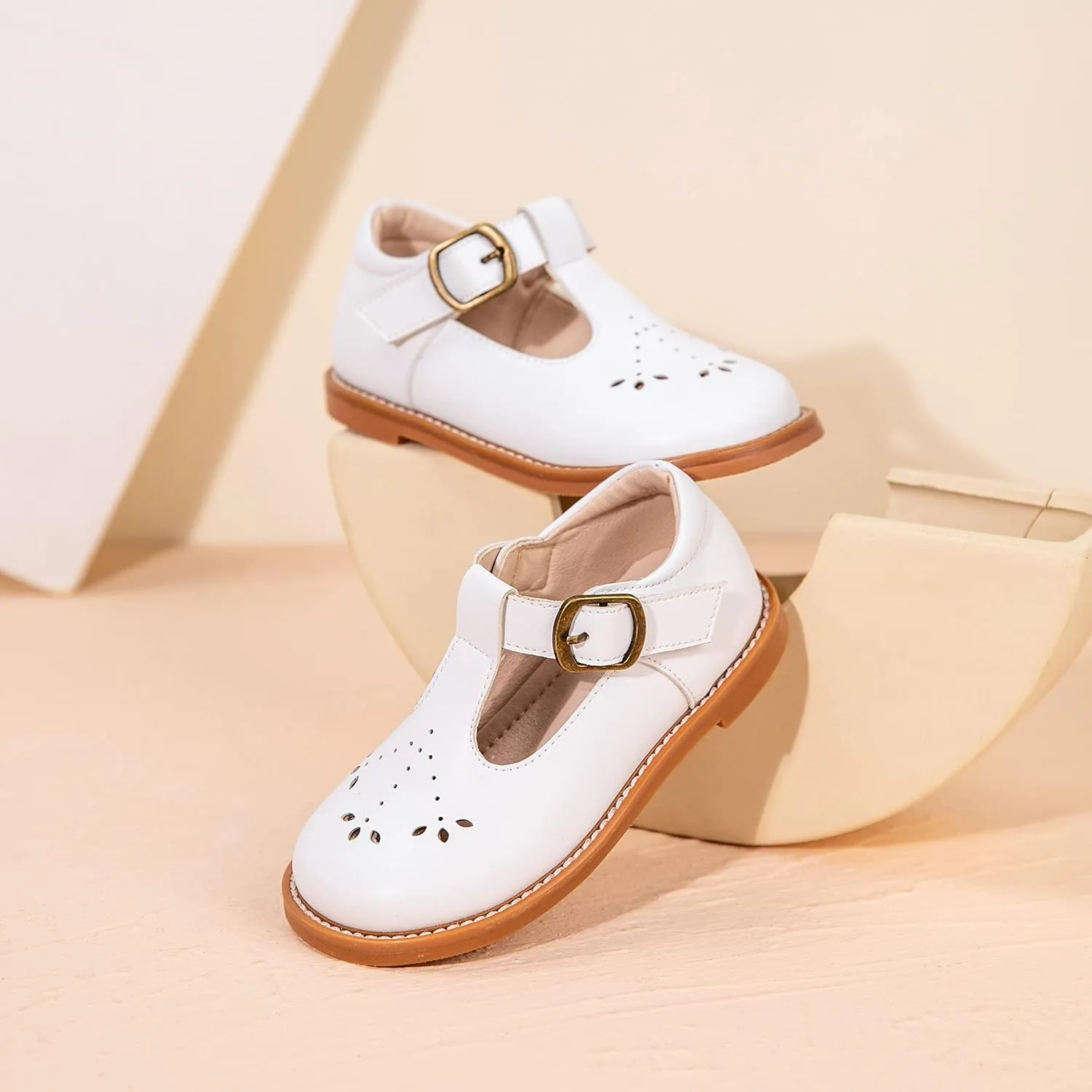 GINFIVE Toddler Girls Dress Shoes Little Kids Flats School Mary Janes Shoes