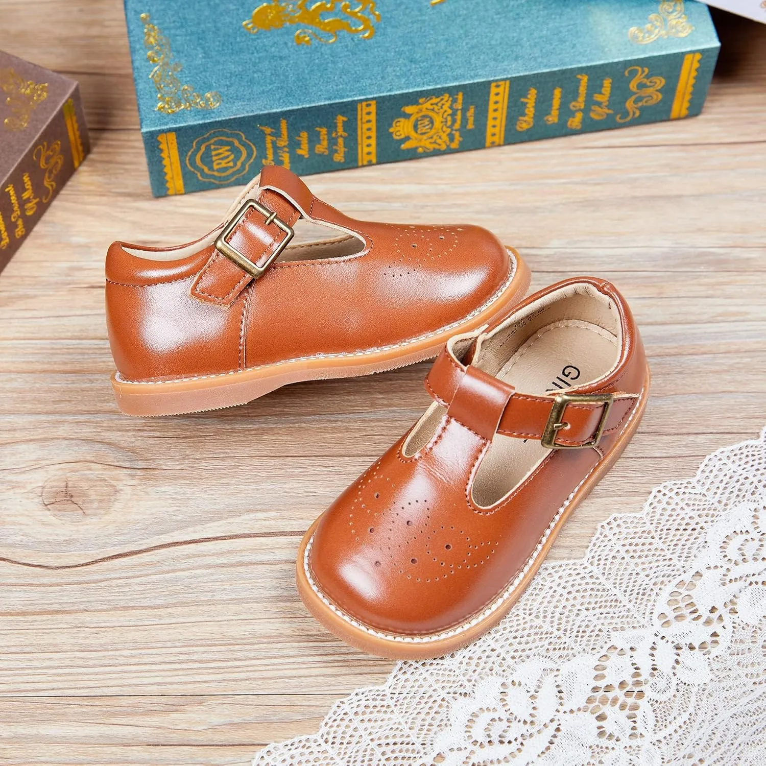 GINFIVE Toddler Little Girls Mary Janes Flats Girls Dress Shoes Kids Shoes