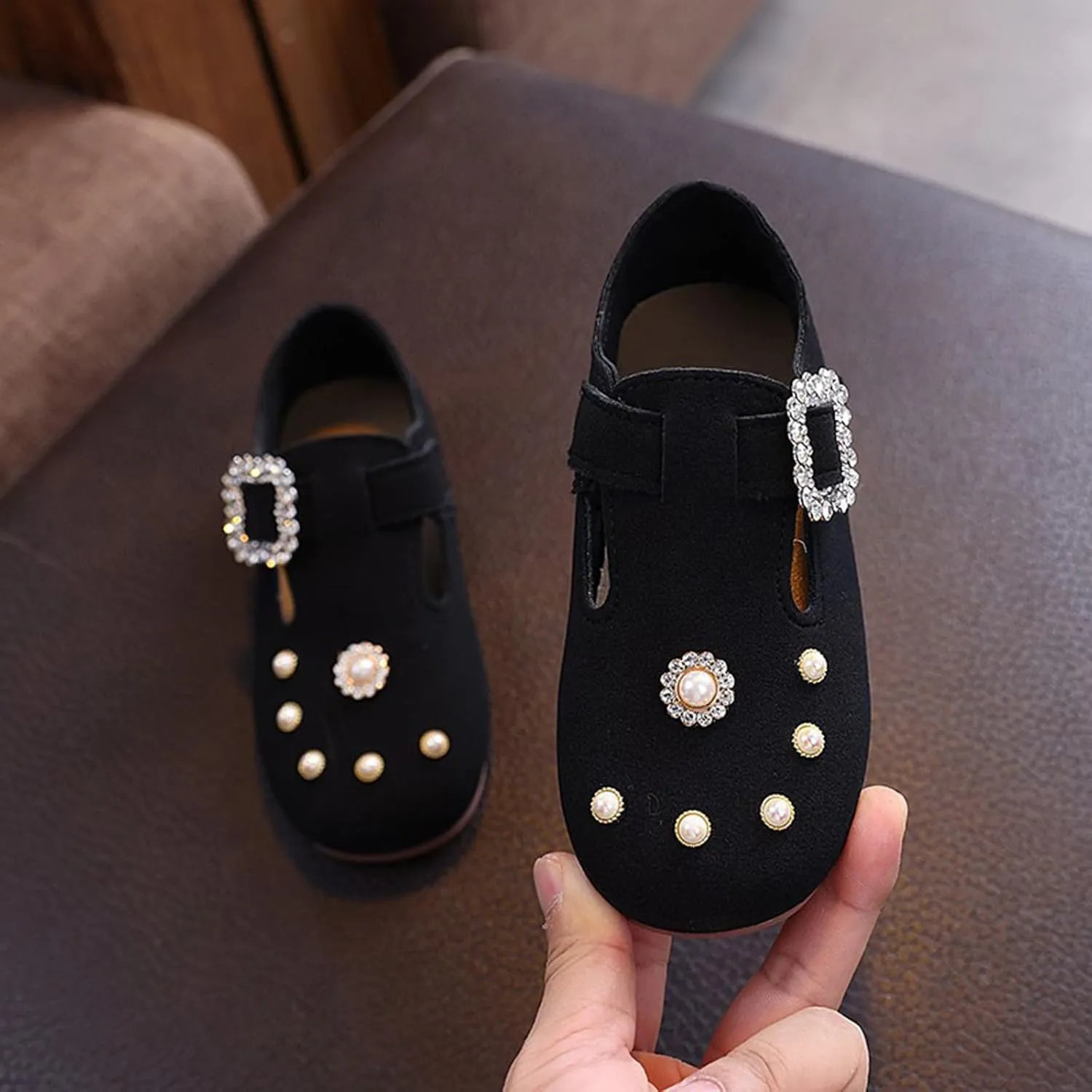Girls Kids Ankle Sandals Close Toe Sequins Dress Shoes Toddler Soft Sole Summer Casual Leather Loafers Comfy Cute Shoes