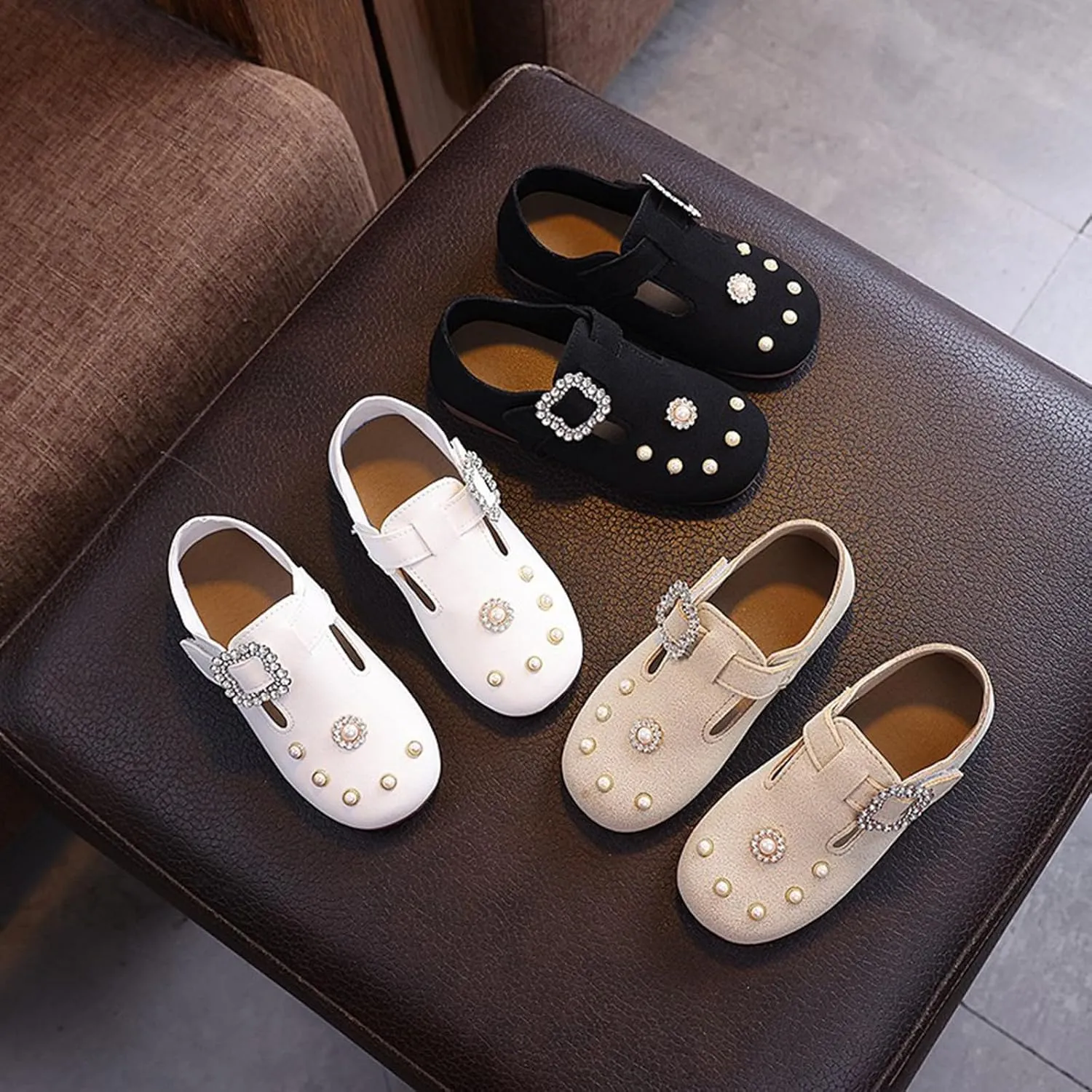 Girls Kids Ankle Sandals Close Toe Sequins Dress Shoes Toddler Soft Sole Summer Casual Leather Loafers Comfy Cute Shoes