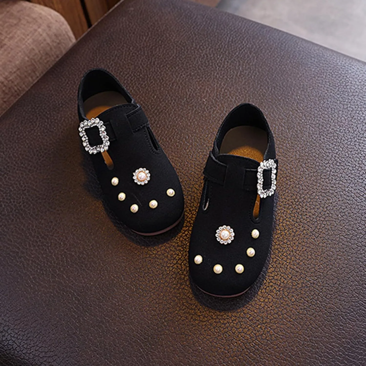Girls Kids Ankle Sandals Close Toe Sequins Dress Shoes Toddler Soft Sole Summer Casual Leather Loafers Comfy Cute Shoes
