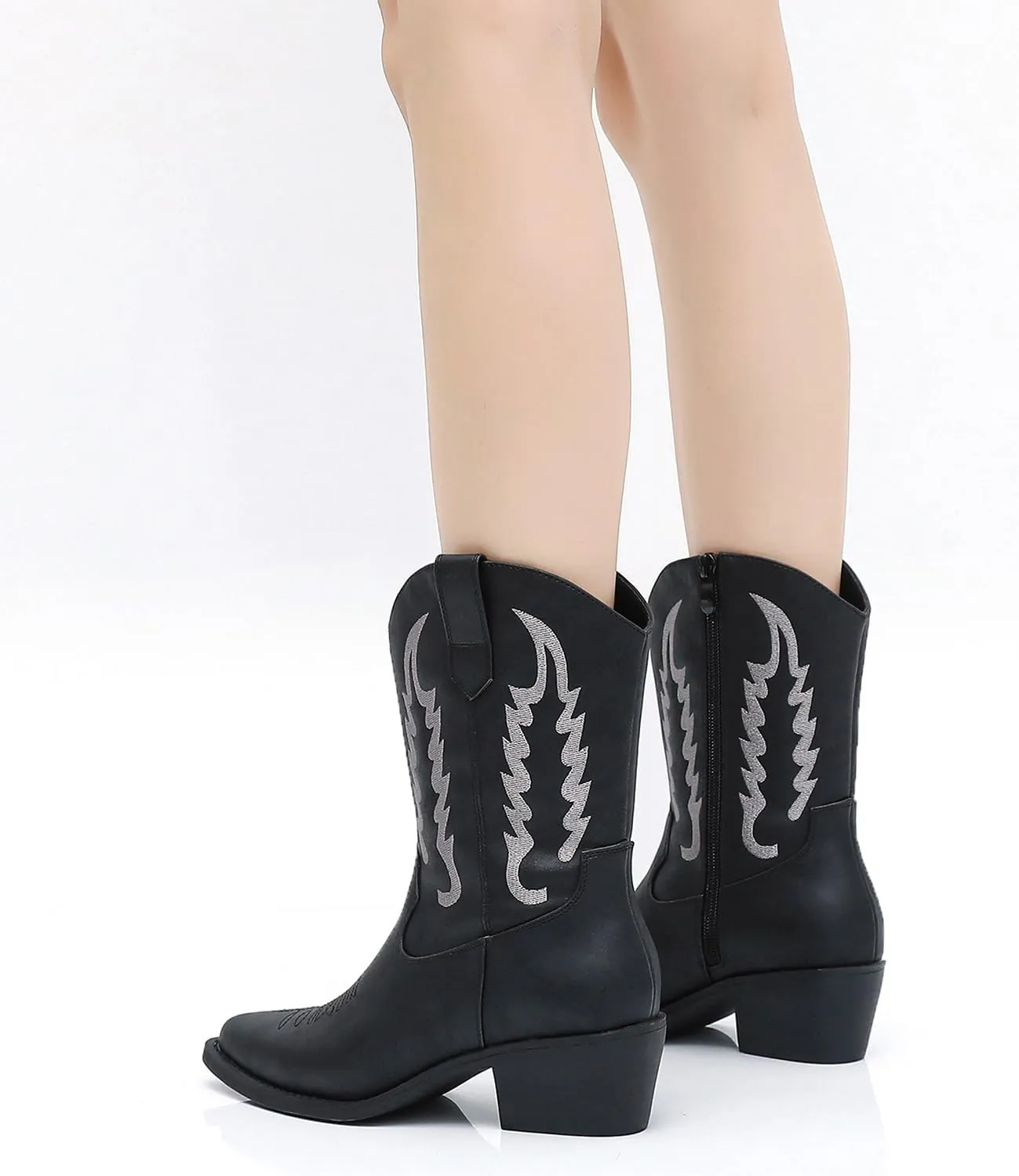 GLOBALWIN Women's Cowgirl Boots Mid Calf Western Cowboy Boots For Women Comfortable Low Heel With Zipper