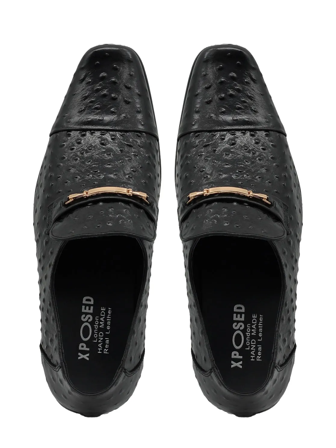 GOLD BUCKLE BLACK SHINY LEATHER LOAFERS