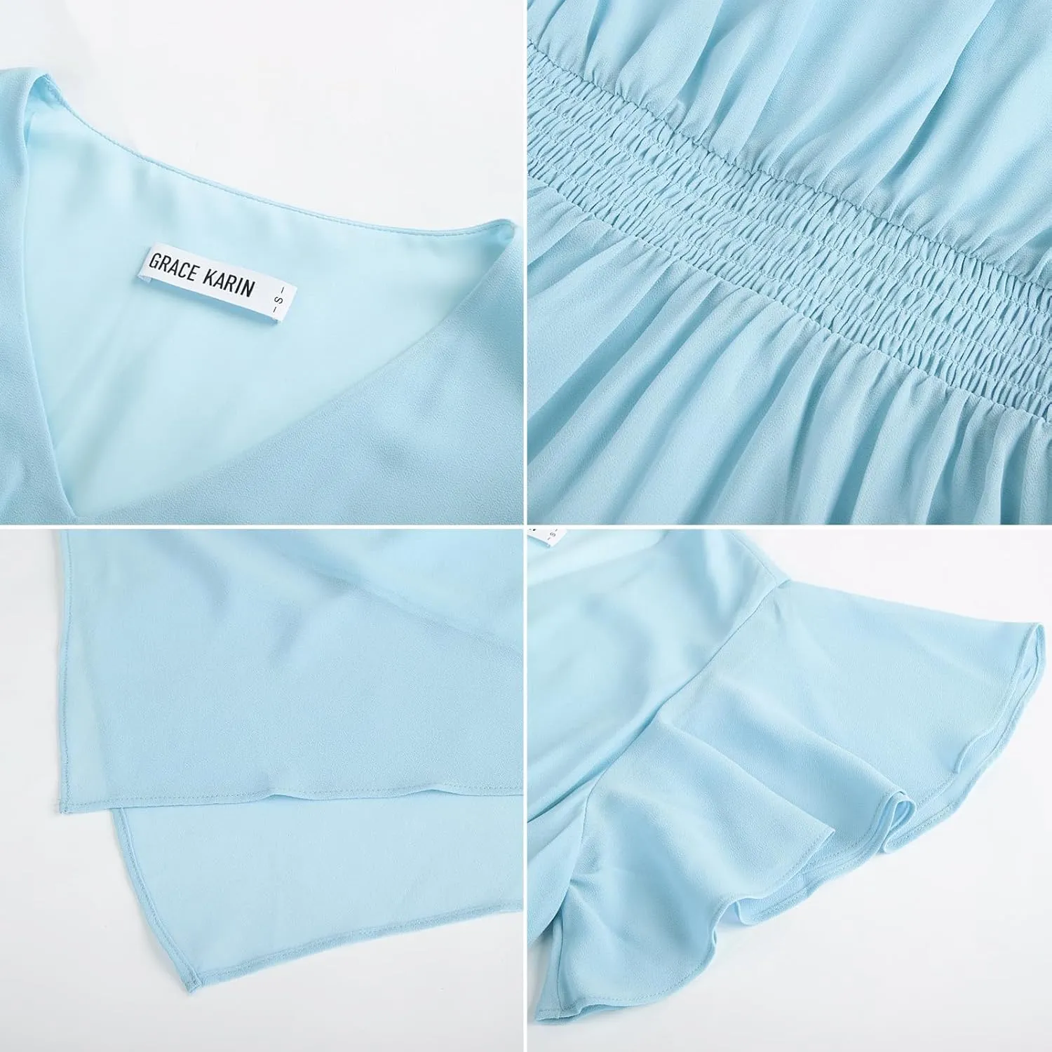 GRACE KARIN Women's Casual Summer V Neck Flutter Ruffle Short Sleeve 2025 Empire High Waist Flowy Midi Dresses