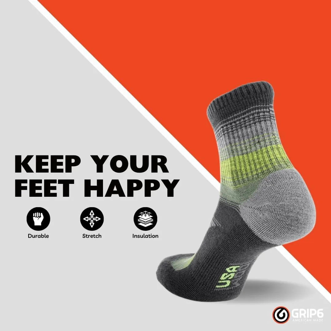 GRIP6 Wool Micro-Crew Socks: Lightweight Wool Socks for Hiking, All Day Comfort - Wicking Crew Socks for Men and Women