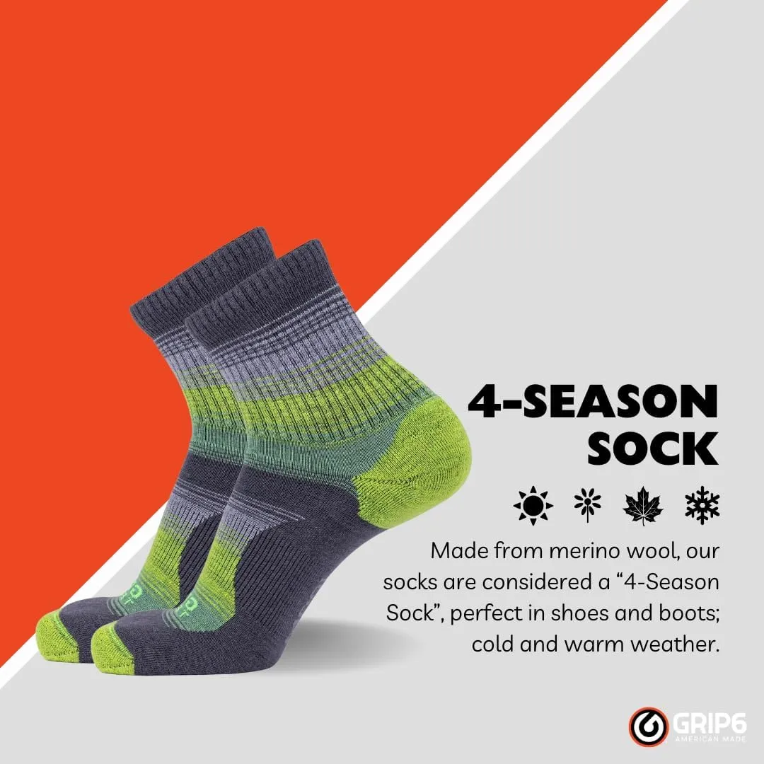 GRIP6 Wool Micro-Crew Socks: Lightweight Wool Socks for Hiking, All Day Comfort - Wicking Crew Socks for Men and Women