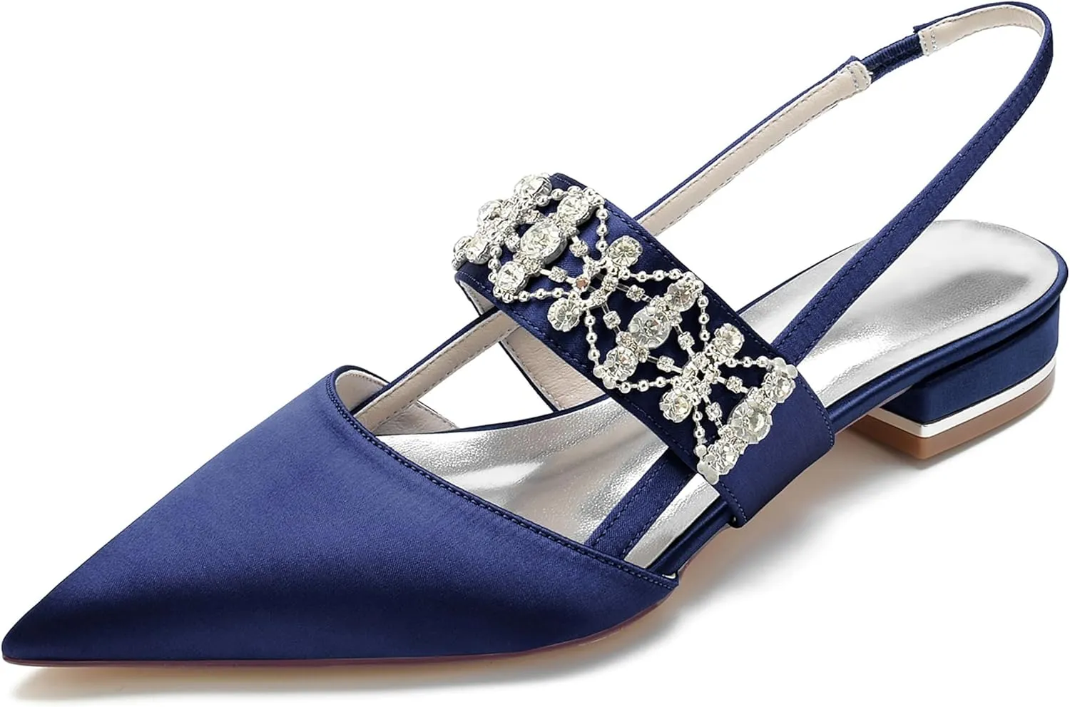 Hanfike Comfortable Bridal Flats for Women Slingback Rhinestones Evening Shoes JY209