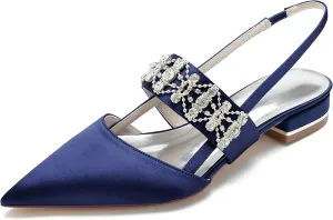 Hanfike Comfortable Bridal Flats for Women Slingback Rhinestones Evening Shoes JY209