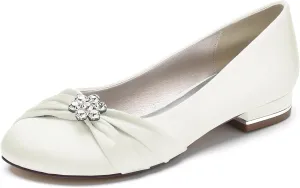 Hanfike Girls Womens Wedding Dress Flats Slip-on Formal Party Evening Shoes with Knot JY250