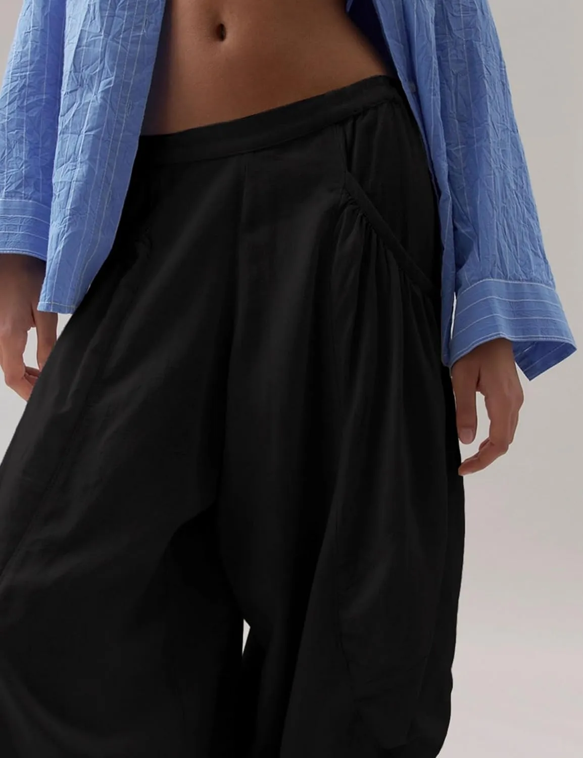 Harem Pants for Women Casual Loose Palazzo Elastic Waisted Cotton Linen Wide Leg Pants with Pockets