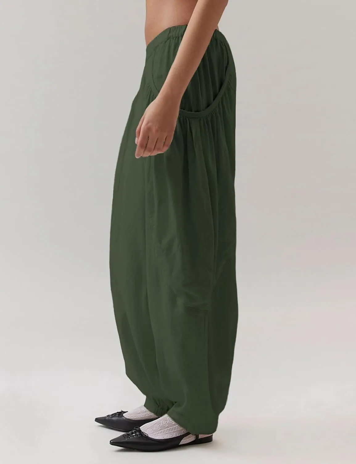 Harem Pants for Women Casual Loose Palazzo Elastic Waisted Cotton Linen Wide Leg Pants with Pockets