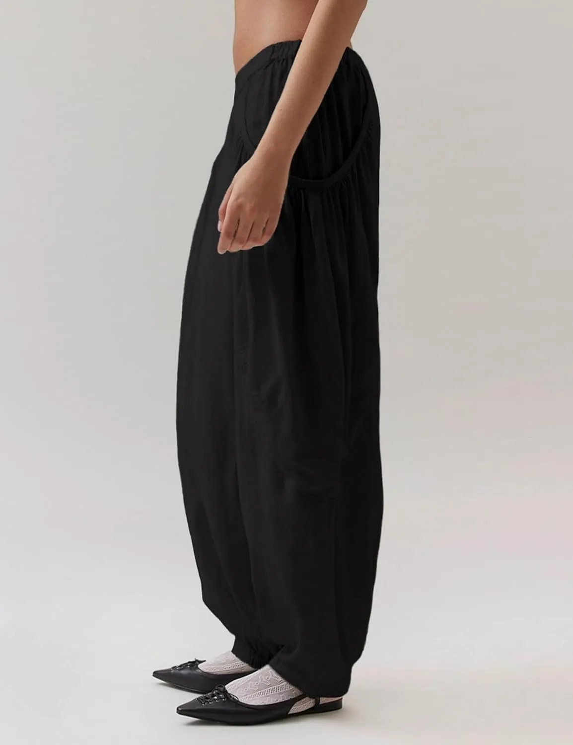 Harem Pants for Women Casual Loose Palazzo Elastic Waisted Cotton Linen Wide Leg Pants with Pockets