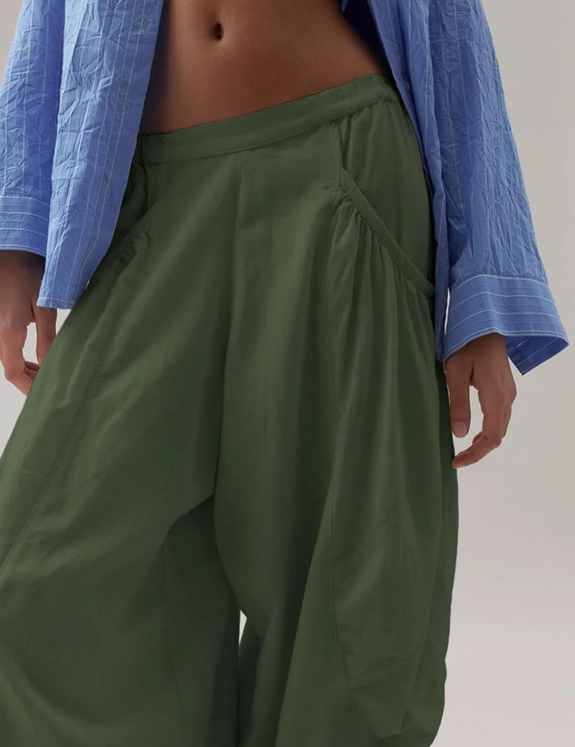 Harem Pants for Women Casual Loose Palazzo Elastic Waisted Cotton Linen Wide Leg Pants with Pockets