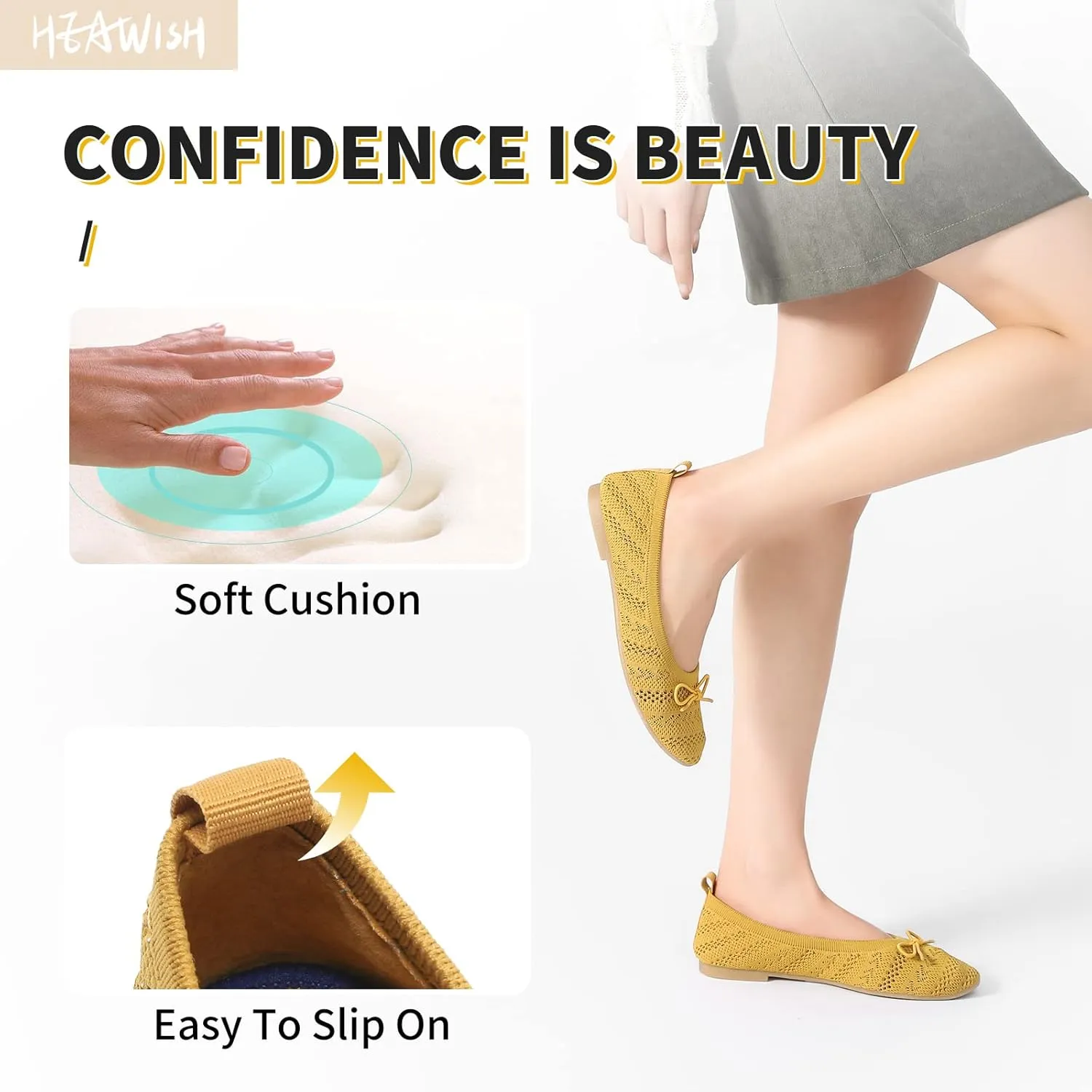 HEAWISH Women’s Flats Shoes Comfortable Crochet Lace Mesh Round Toe Slip On Casual Ballet Flats Dress Shoes