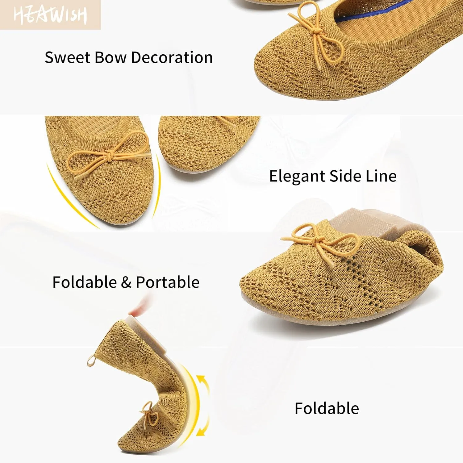 HEAWISH Women’s Flats Shoes Comfortable Crochet Lace Mesh Round Toe Slip On Casual Ballet Flats Dress Shoes