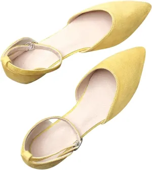Hee grand Flats for Women Closed Pointed Toe Flats Adjustable Ankle Strap Ballet Shoes Suede Dress Shoes Sandals