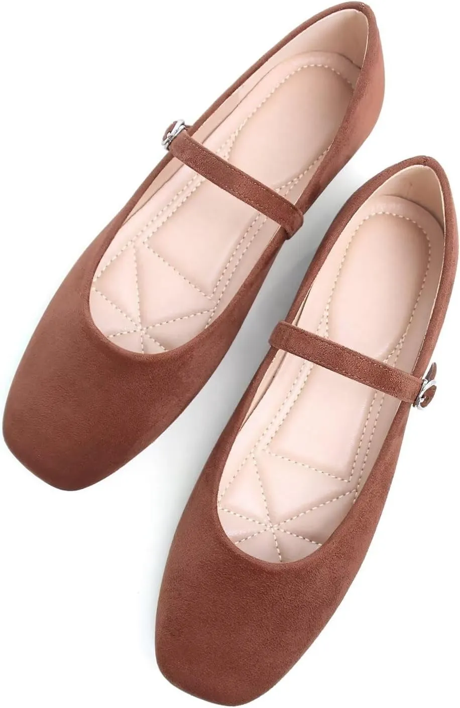Hee grand Velvet Mary Jane Flats for Women Dressy Comfortable Square Toe Ballet Flats with Buckle Strap Retro Mary Jane Shoes