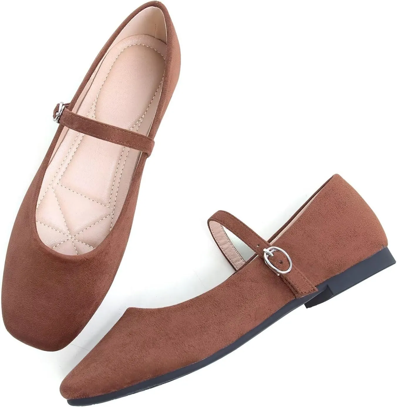 Hee grand Velvet Mary Jane Flats for Women Dressy Comfortable Square Toe Ballet Flats with Buckle Strap Retro Mary Jane Shoes