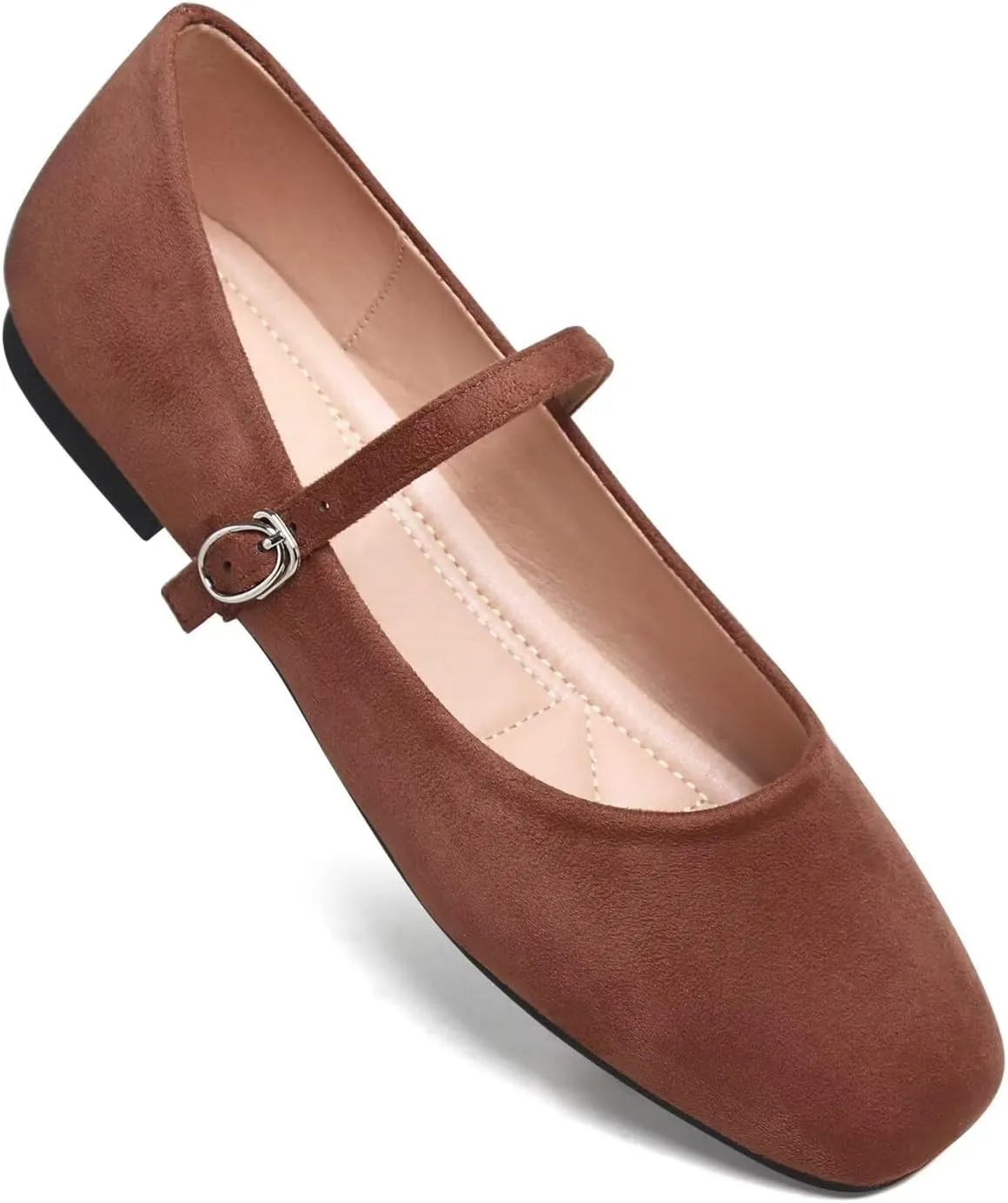 Hee grand Velvet Mary Jane Flats for Women Dressy Comfortable Square Toe Ballet Flats with Buckle Strap Retro Mary Jane Shoes