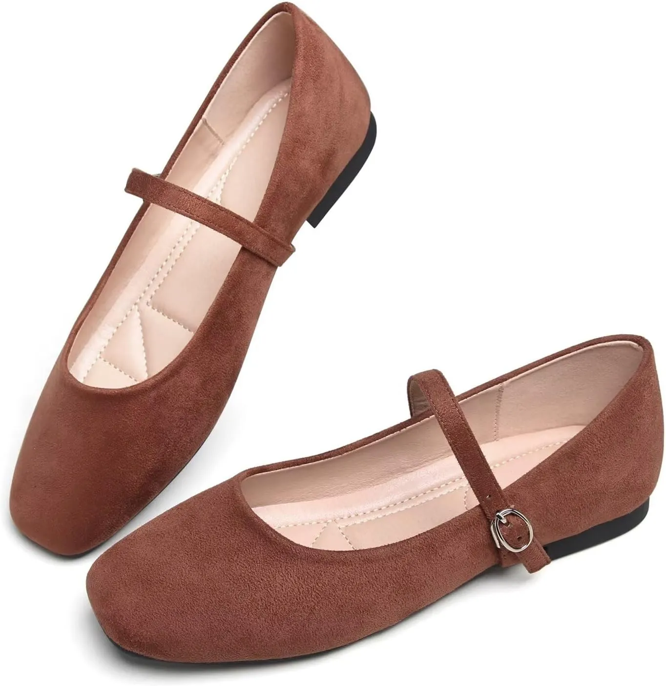 Hee grand Velvet Mary Jane Flats for Women Dressy Comfortable Square Toe Ballet Flats with Buckle Strap Retro Mary Jane Shoes