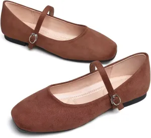 Hee grand Velvet Mary Jane Flats for Women Dressy Comfortable Square Toe Ballet Flats with Buckle Strap Retro Mary Jane Shoes