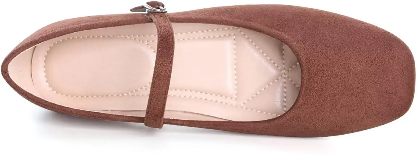 Hee grand Velvet Mary Jane Flats for Women Dressy Comfortable Square Toe Ballet Flats with Buckle Strap Retro Mary Jane Shoes
