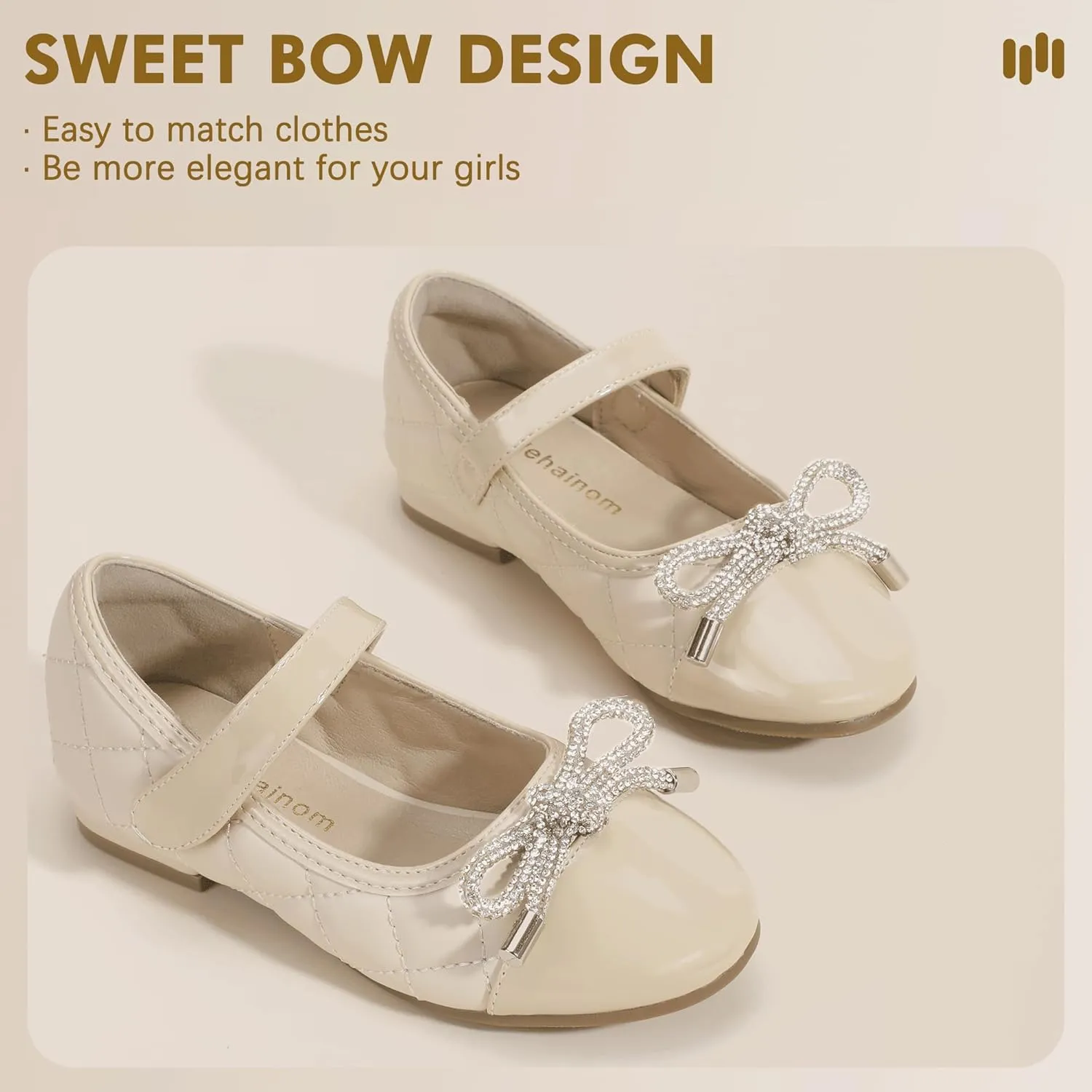 Hehainom Girls Dress Shoes Flower Girl Wedding Party School Little Big Kids Rhinestone Bow Ballet Flats Shoes
