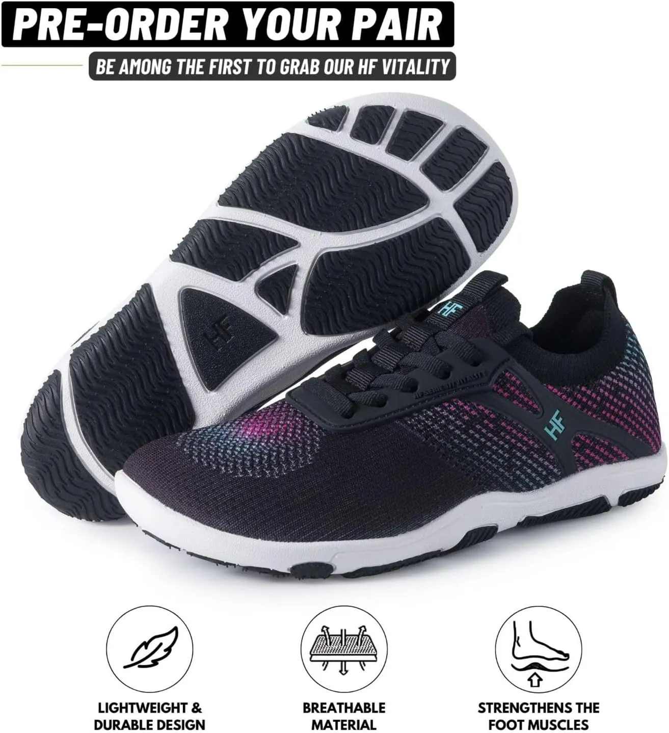 HF Vitality Healthy Ergonomic Supportive Barefoot Shoes, Zero Drop Sole, Wide Toe Box, Lightweight, Breathable Walking Sneakers Outdoor Running Footwear Unisex