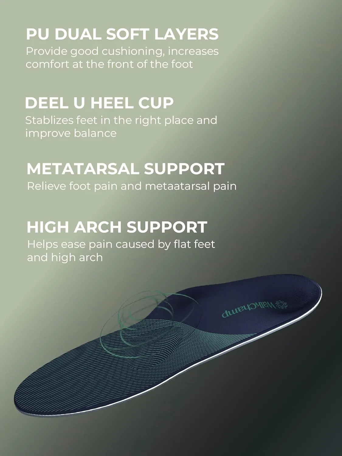 High Arch Support Inserts for Men and Women - Orthotic Shoe Insoles, Plantar Fasciitis and Pain Relief, Shock Absorbing Work Boot Insert for Flat Feet M - Men 10/Women 11