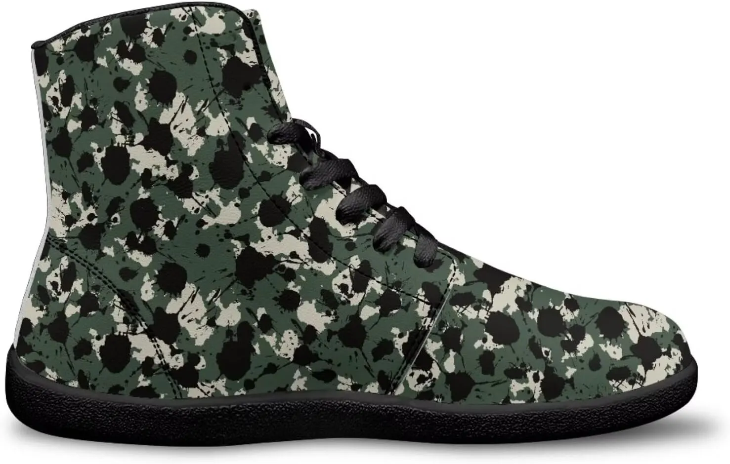 High Top Camo Design Barefoot Shoes for Men - Grounded Footwear, Barefoot Boots, Zero Drop Running Shoes