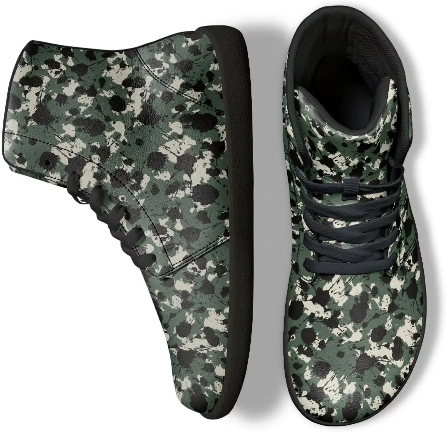 High Top Camo Design Barefoot Shoes for Men - Grounded Footwear, Barefoot Boots, Zero Drop Running Shoes