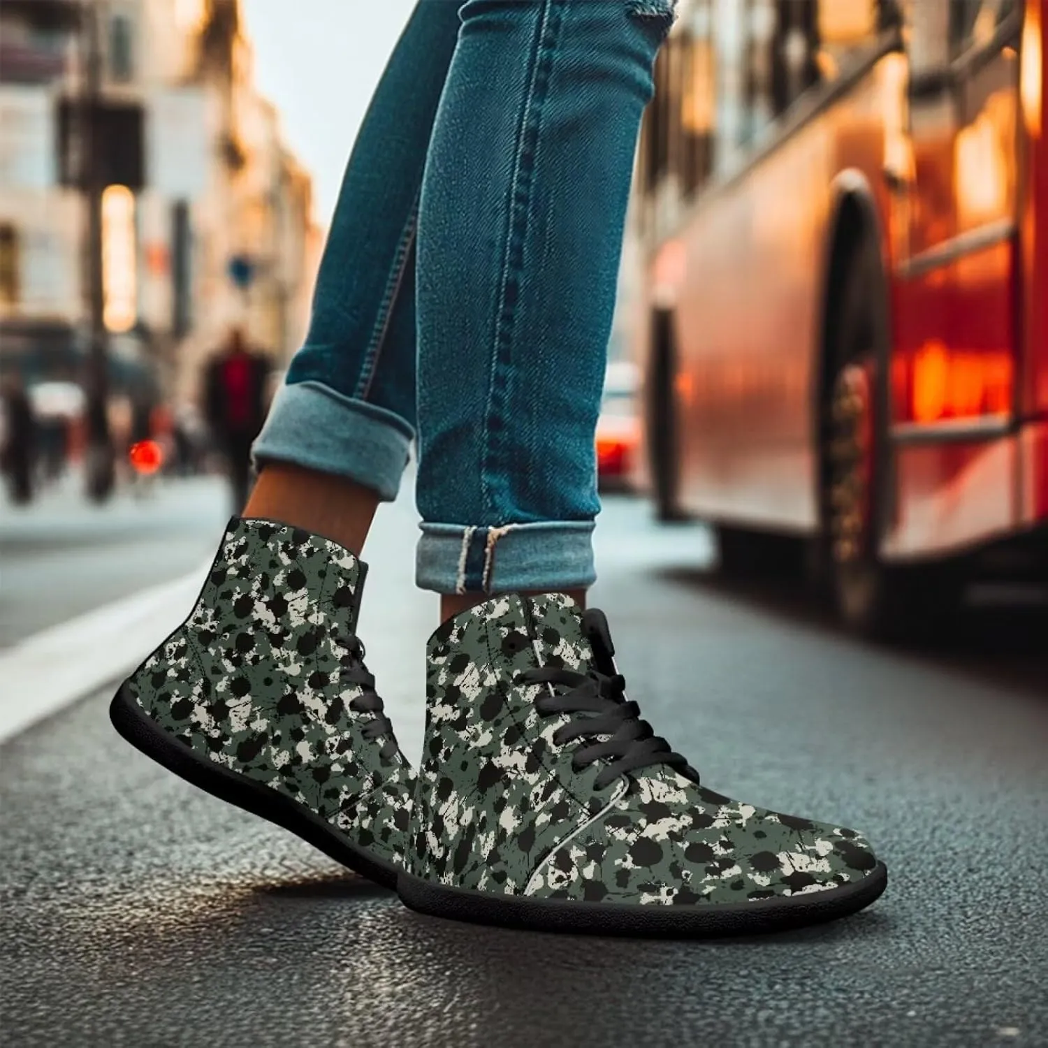 High Top Camo Design Barefoot Shoes for Men - Grounded Footwear, Barefoot Boots, Zero Drop Running Shoes