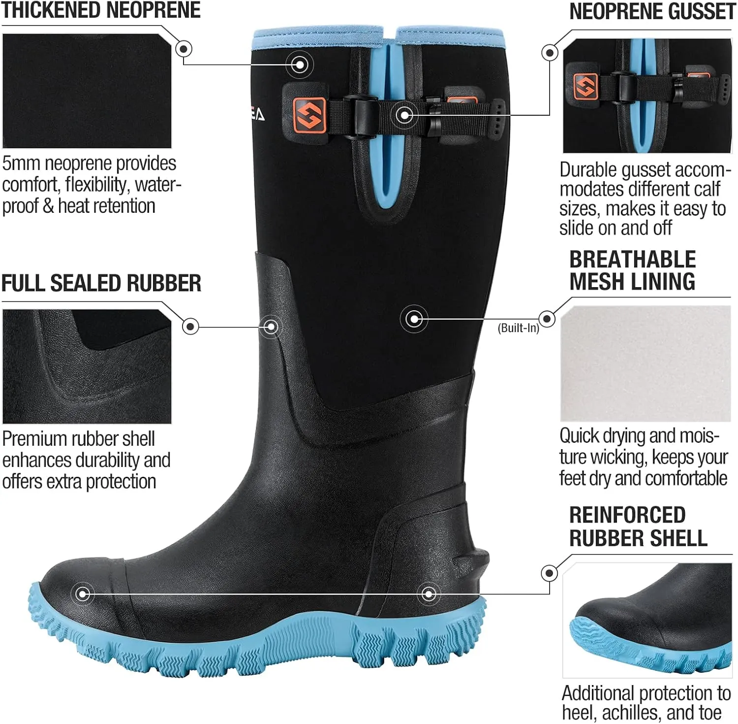 HISEA Women's Mid Calf Rain Boots Waterproof Rubber Boot for Garden Mud Working