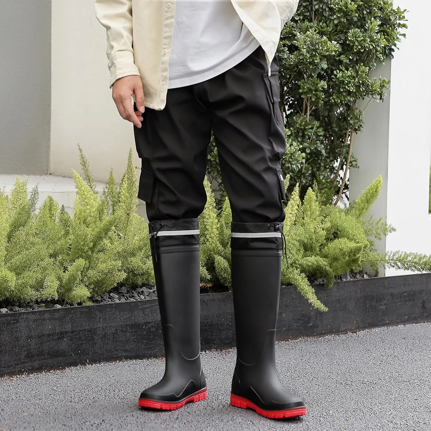 HSBDNZQ Rain Boots for Men Waterproof Mens Knee High Rubber Boots with PVC, Comfort Lightweight Work Mud Boots, Durable Slip Garden Boots for Gardening Fishing