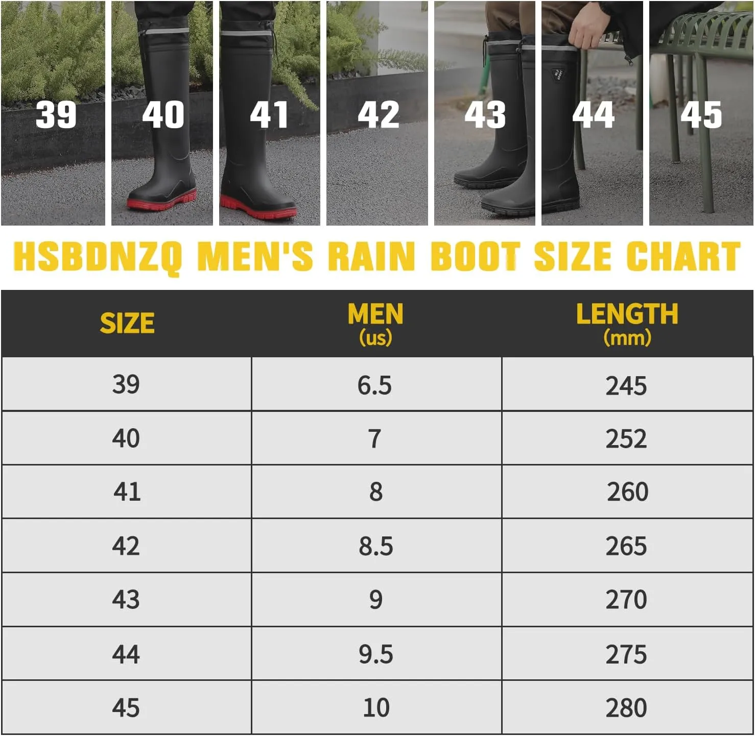 HSBDNZQ Rain Boots for Men Waterproof Mens Knee High Rubber Boots with PVC, Comfort Lightweight Work Mud Boots, Durable Slip Garden Boots for Gardening Fishing