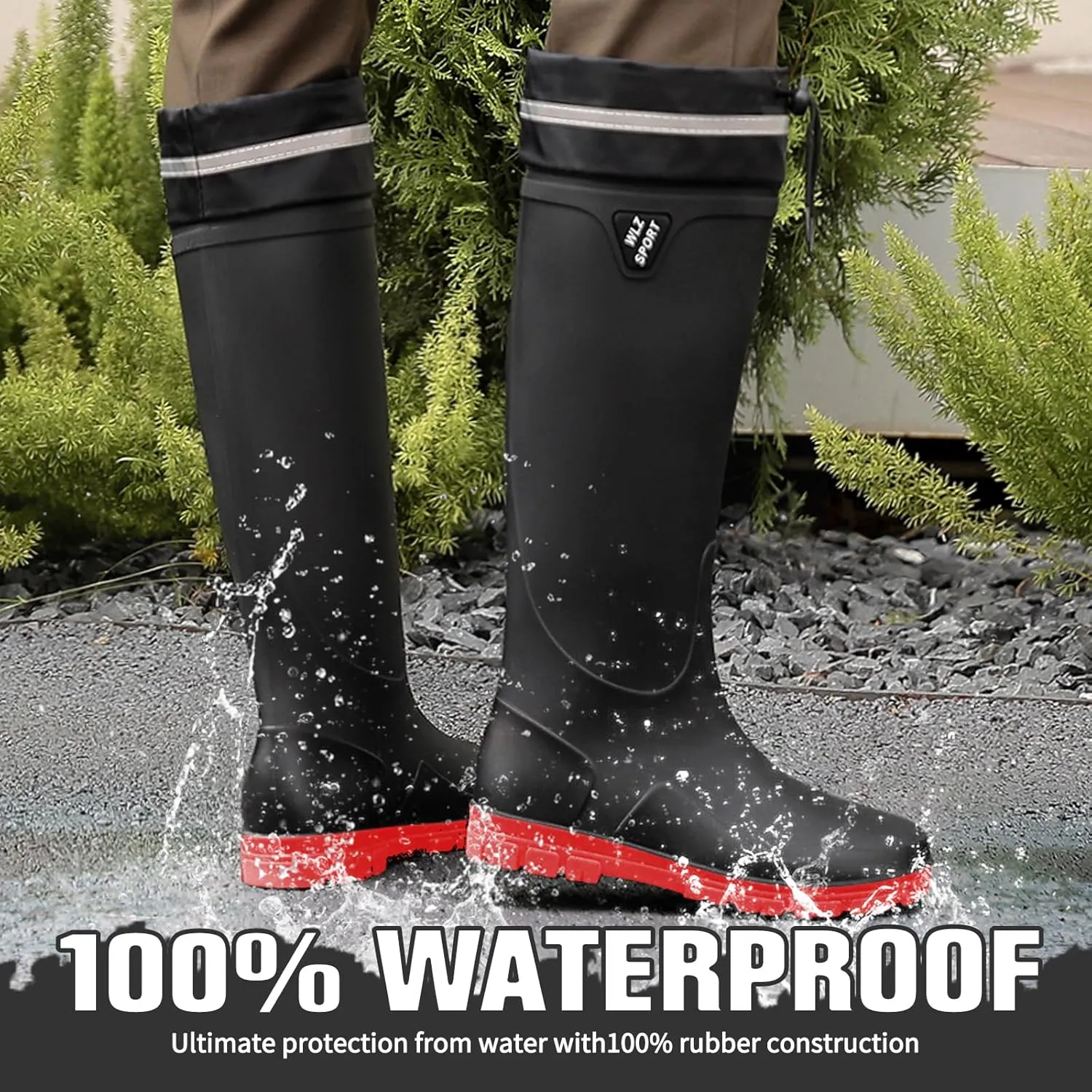 HSBDNZQ Rain Boots for Men Waterproof Mens Knee High Rubber Boots with PVC, Comfort Lightweight Work Mud Boots, Durable Slip Garden Boots for Gardening Fishing