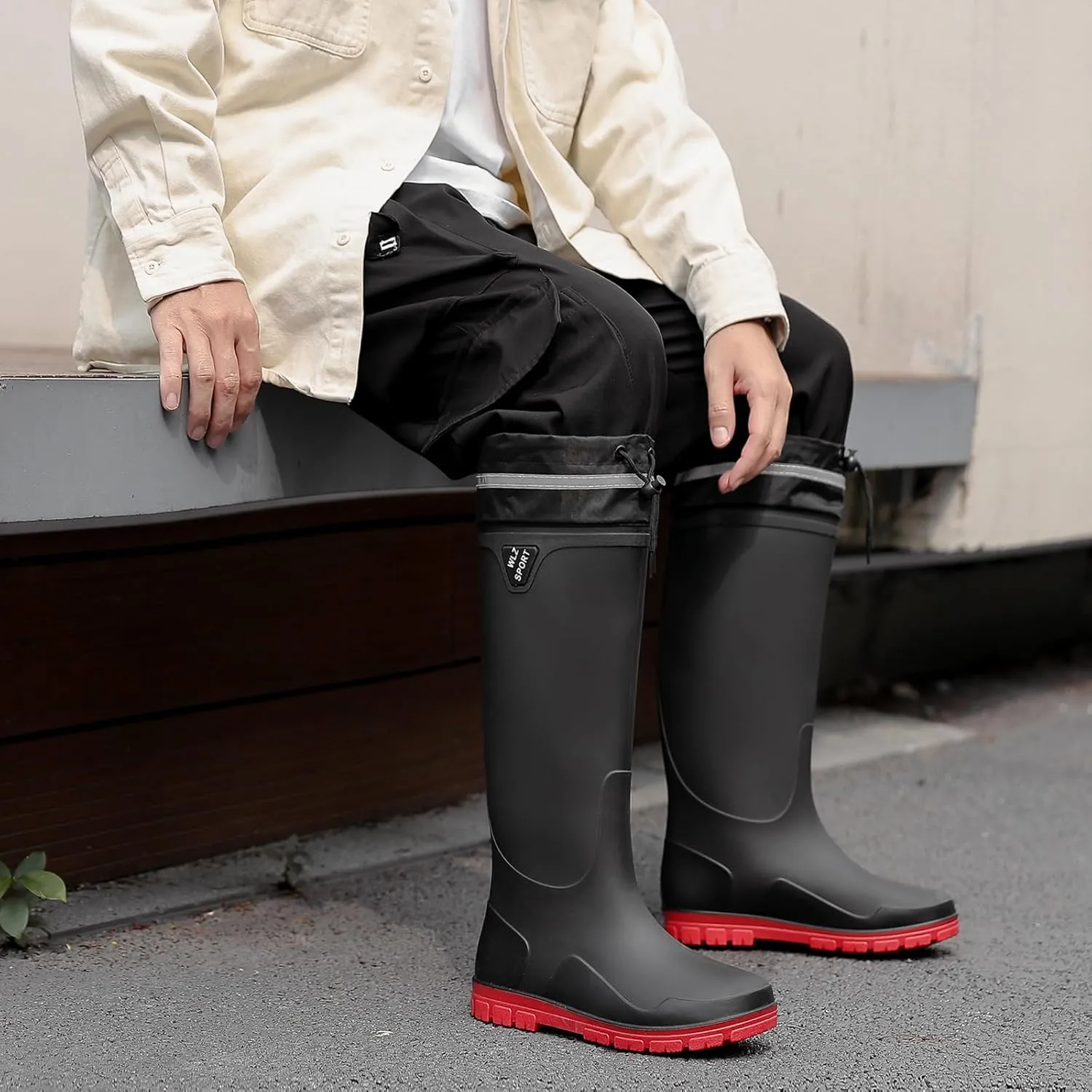 HSBDNZQ Rain Boots for Men Waterproof Mens Knee High Rubber Boots with PVC, Comfort Lightweight Work Mud Boots, Durable Slip Garden Boots for Gardening Fishing