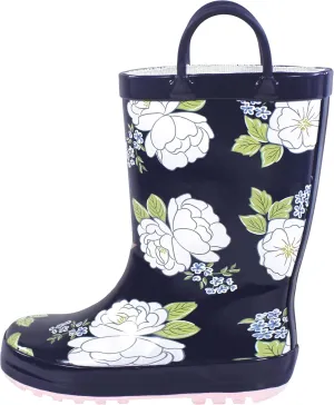Hudson Baby Infant Girls Rain Boots, White Peonies, 10 Toddler