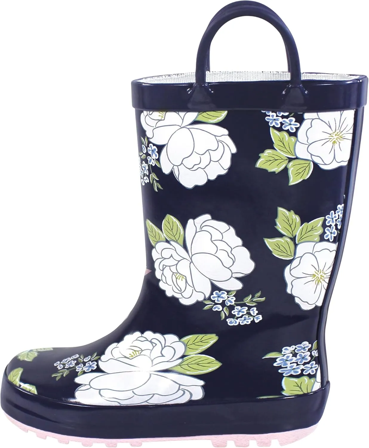 Hudson Baby Infant Girls Rain Boots, White Peonies, 10 Toddler