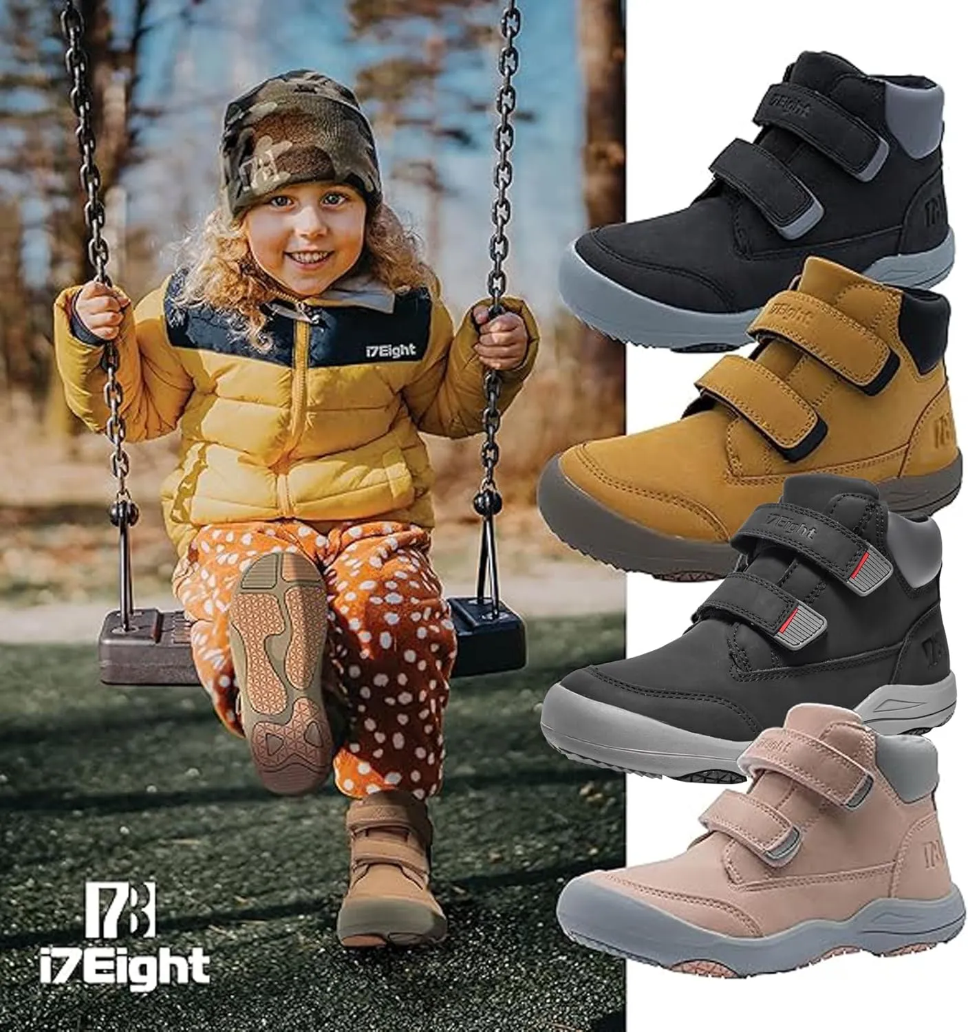 i78 78 Kids Boys Hiking Shoes Chelsea Mid Ankle Boots For Outdoor Trekking Walking Synthetic Non-Slip Lightweight
