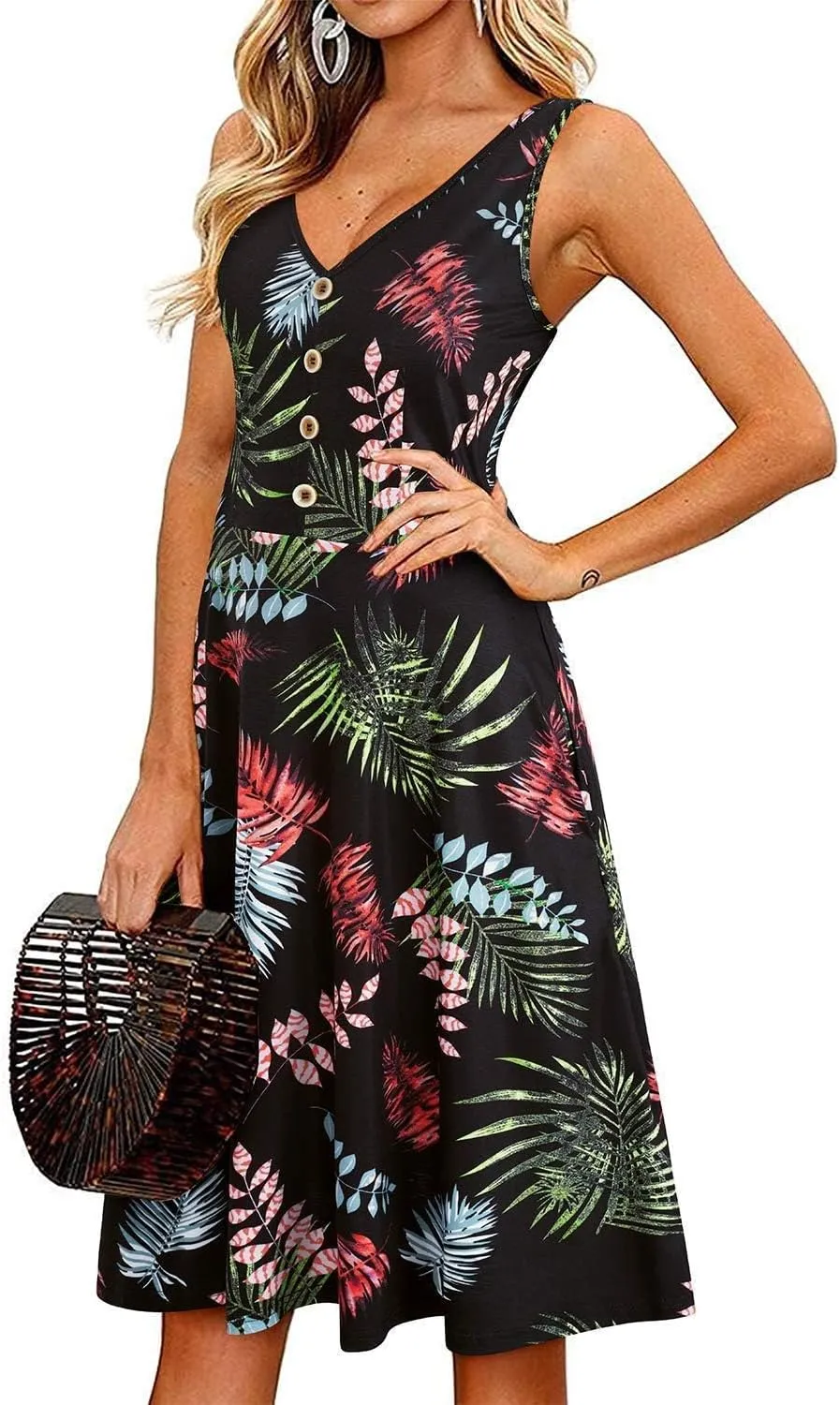 II ININ Women's 2025 Sundresses Casual Summer Tank Dress V Neck Sleeveless Button Down Midi Floral Beach Dress with Pockets