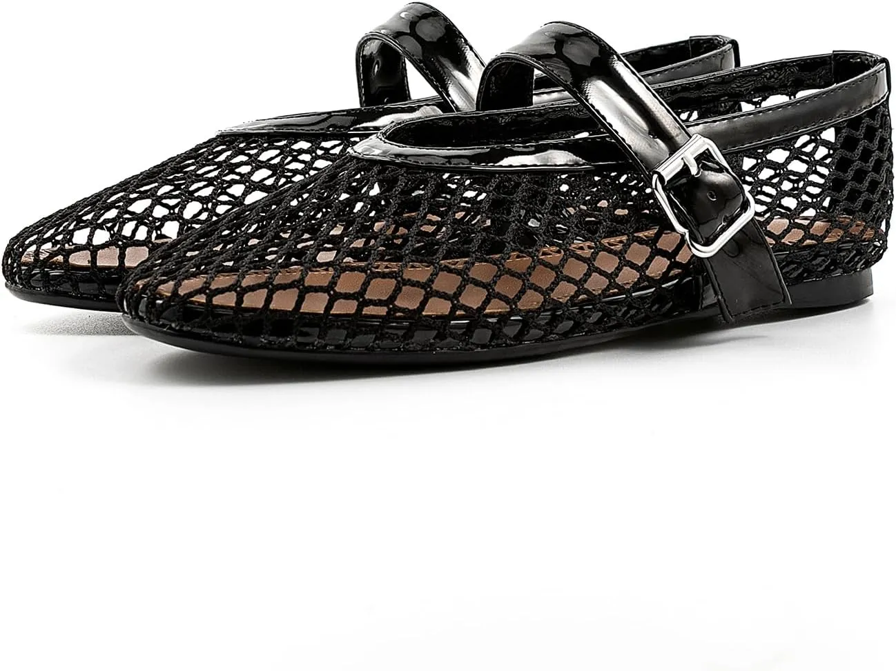 IMPREMEY Mesh Ballet Flats for Women Buckle Strap Round Toe Wide Width Mesh Flats Casual Ballerina Shoes