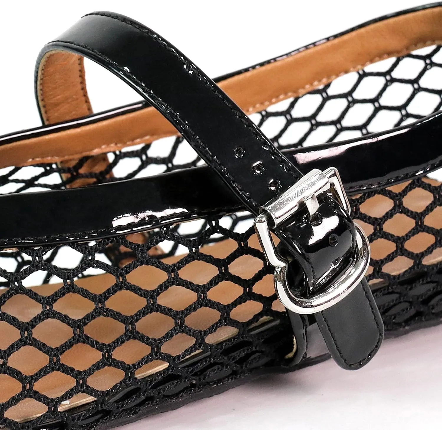 IMPREMEY Mesh Ballet Flats for Women Buckle Strap Round Toe Wide Width Mesh Flats Casual Ballerina Shoes