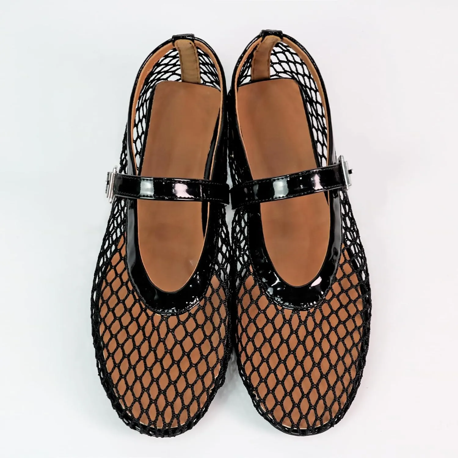 IMPREMEY Mesh Ballet Flats for Women Buckle Strap Round Toe Wide Width Mesh Flats Casual Ballerina Shoes