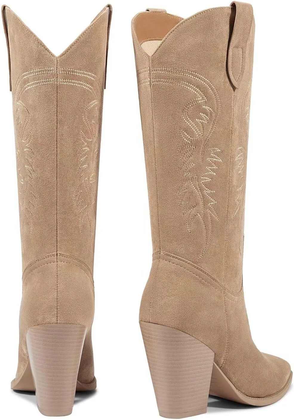 ISNOM Cowboy Boots Cowgir Boots for Women, Pointed Toe Chunky Heel Western Boots