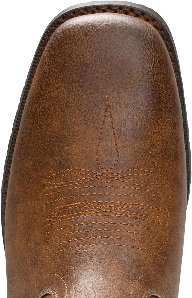 IUV Cowboy Boots For Men Western Boot Classic American Flag Embroidered Square Toe Mid-Calf Boots