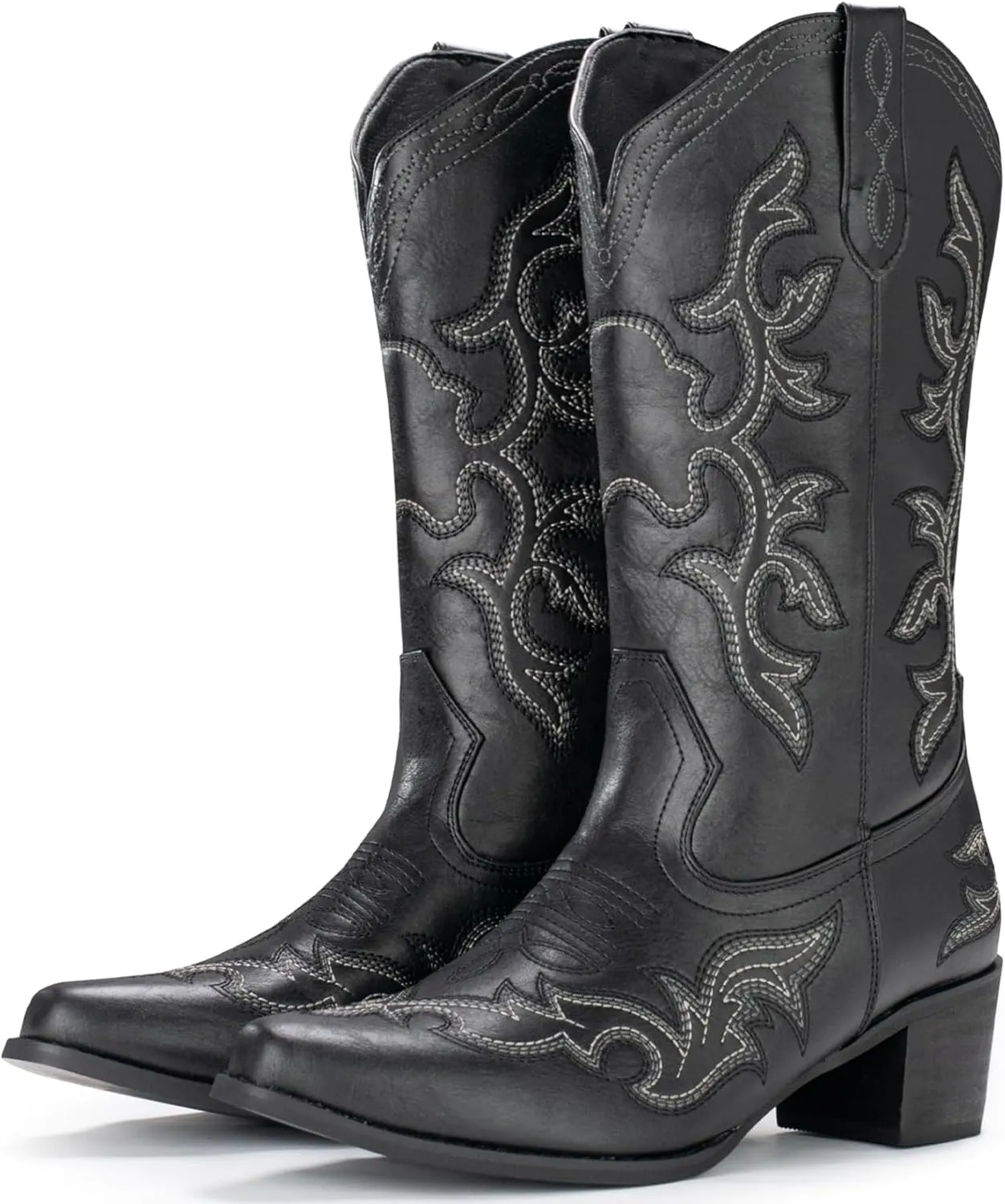 IUV Cowboy Boots For Women Western Boots Cowgirl Classic Fashion Embroidered Pointy Toe Boots